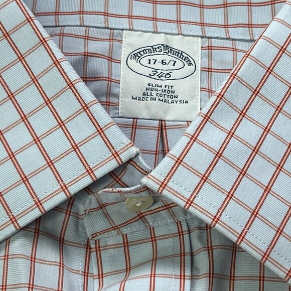 Brooks Brothers 346 Shirt Mens 17-6/7 Long Sleeve Button Up Slim Fit Light Blue - Picture 4 of 7